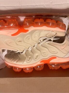 Nike Cream and Bright Orange VaporMax Sneakers
